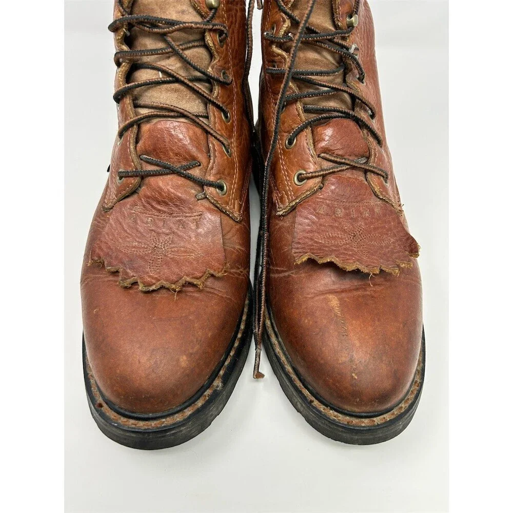 Ariat Cascade 8 Lace-Up Work Boots Mens Brown Leather Kiltie Lug Sole Size 9 EE